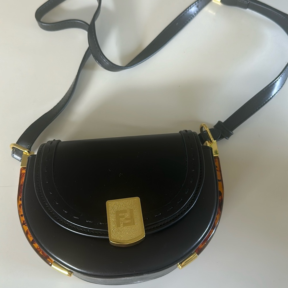 NOT Fendi black shoulder dupe with gold hardware and suede interior
